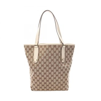 Gucci Gg Canvas Beige White Gg Canvas Leather Handbag Tote Bag (Pre-Owned)