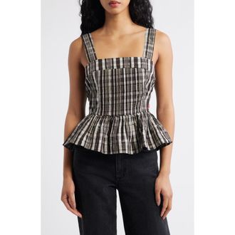 Damson Madder Thalia Peplum Tank in Black/White at Nordstrom, Size 10 Us
