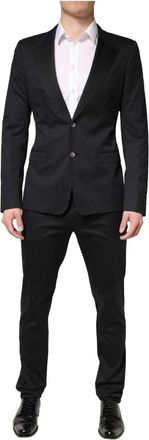 Dolce & Gabbana Enkelrijig 2-delig pak - Heren - Business pakken - Zwart - 2XL - Katoen - Kostuums