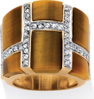 Palm Beach Jewelry 46 TCW Emerald-Cut Tigers Eye Cubic Zirconia Accent Gold-Plated Ring