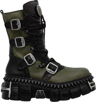 New Rock Enkellaarsjes - Dames - Veterlaarzen - Groen - 37 EU - Schoenen
