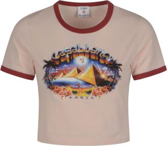 Casablanca Gedrukte Cropped Baby Tee - Dames - T-shirts - Roze - M - Tops