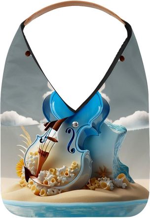 Generic Violin Cheese Pattern Reusable Lightweight Grocery Bags - Foldable Into Compact Pouch, Washable & Sturdy, Multipurpose for Shopping and Travel