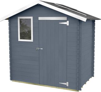 Alce Caseta De Jard&iacute;n Bh16 Livia 198x130 De Madera De Abeto Natural 16 Mm Pintada En Gris Con Puerta Simple Y Ventana Frontal, Techo Y Suelo Osb3, Montaje 