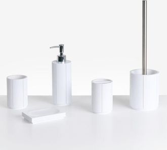 Beliani Beliani - Conjunto De 5 Accesorios De Ba&ntilde;o Jabonera Dispensador De Jab&oacute;n Escobilla De Inodoro Vaso Soporte Para Cepillos De Dientes Blanco Huallanga
