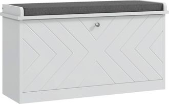 HOMCOM Homcom - Banco Zapatero Moderno Mueble Zapatero Con Banco De Madera Con Estantes Ajustables Y Coj&iacute;n Acolchado Para 8 Pares De Zapatos 80x26x48 Cm