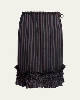 Dries Van Noten Scotts Striped Ruffle Satin Midi Skirt