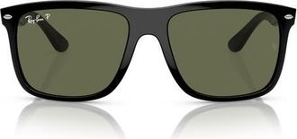Ray-Ban 60mm Polarized Square Sunglasses in Black /Polar Green at Nordstrom