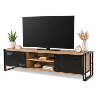 Dmora Dmora - Mueble De Televisi&oacute;n Dperott, Aparador De Sal&oacute;n, Mueble Bajo Para Tv, Base De Pared Equipada, 180x45h50 Cm, Roble Y Negro