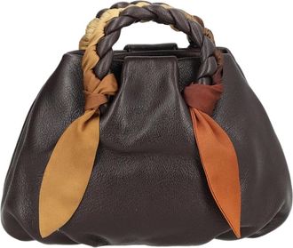 Hereu Brown Lambskin Braided Handle Shoulder Bag