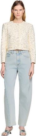 Sandro Cropped sequinned cotton jacket in Ecru at Nordstrom, Size 40 Eu