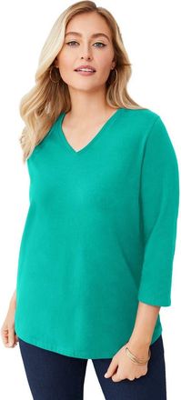 Jessica London Stretch Cotton V-Neck Tee in Aqua Sea at Nordstrom, Size 20