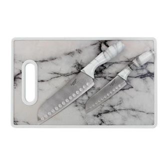 Gibson Home Beaumont 3 Piece Stainless Steel Santoku Knife Set with Cutting Board Marble in White at Nordstrom