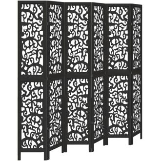 vidaXL Biombo Separador De 6 Paneles Madera Maciza Paulownia Negro Vidaxl
