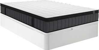 Vente-Unique Conjunto de cama con canap&eacute; abatible de 140 x 190 cm blanco + colch&oacute;n h&iacute;brido de muelles ensacados con 7 zonas y gel viscoel&aacute;stico de 25 cm de grosor 