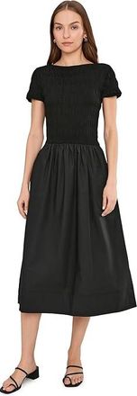Madewell Smocked Boatneck Midi Dress Womens Dress Jet Black : XL (Womens 14-16), Cotton/Denim
