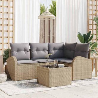 vidaXL Vidaxl - Conjunto De Sof&aacute; De Jard&iacute;n 5 Pcs Beige, Gris Claro Polirat&aacute;n