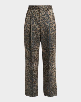 Dolce & Gabbana Men & apos;s Cheetah Printed Wide-Leg Pleated Trousers