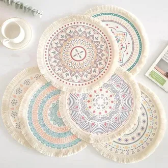 OEM Juego De 6 Manteles Individuales Redondos Trenzados A Mano Con Borlas Para Mesa De Cocina, Comedor, Tama&ntilde;os: 33 X 33 Cm (13 X 13 Pulgadas)