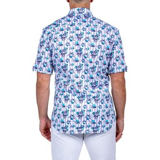 Maceoo Galileo Marthy Short Sleeve Button-Up Shirt in White Blue at Nordstrom, Size 4