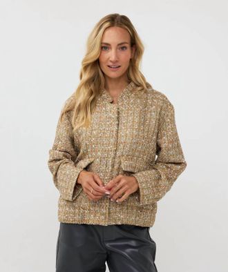 Esqualo Tove Tweed Bomber Jacket In Gold