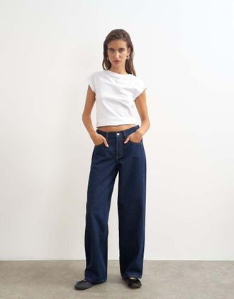 Topshop Jeans comodi a vita bassa indaco con vita stretta-Blu