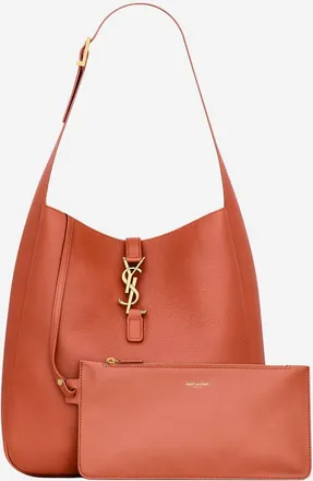 Saint Laurent Womens Le 5 &Agrave; 7 Bag Textured Leather Orange Shoulder