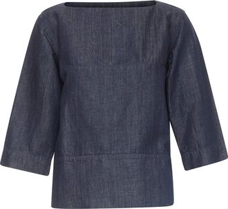 Marni denim cotton linen square bateau neck zipper boxy top