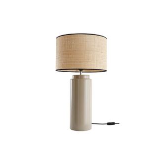 Miliboo L&aacute;mpara De Mesa De Cer&aacute;mica Esmaltada Color Topo Con Pantalla De Rafia Majes