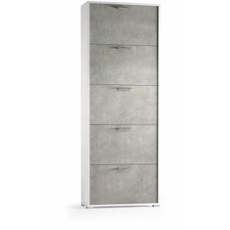 Terraneo Terraneo - Zapatero Con Cinco Puertas Para Hasta 15 Pares De Zapatos, Puertas De Hormig&oacute;n Blanco