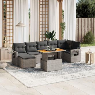 vidaXL Vidaxl - Set De Sof&aacute;s De Jard&iacute;n 8 Pzas Y Cojines Rat&aacute;n Sint&eacute;tico Gris