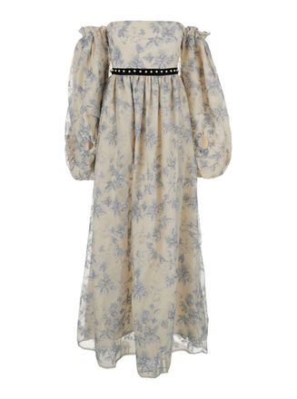 Agua Bendita Alheli Multicolor Long Dress With Bardot Neckline And All-Over Printed Floral Motif In Linen Woman