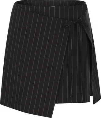 Sportmax Black Pinstripe Double Wrap Mini Skirt