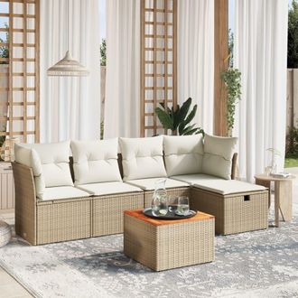 vidaXL Vidaxl - Juego De Sof&aacute;s Jard&iacute;n Con Cojines 6 Pzas Rat&aacute;n Sint&eacute;tico Beige