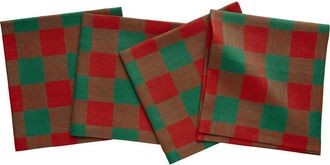 Solino Home Linen Dinner Napkins Set of 4, 20 x 20 Inch for Dining Table, Holiday and Everyday Table Decor - Buffalo Check in Red And Green at