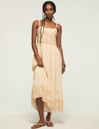 Lucky Brand Womens Cutwork Midi Dress