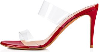 Generic Red,5.5 UK,Clear Heels for Womens Peep Open Toe Stiletto High Heel Transparent Two Strap Sandals Mules Backless Slip On Dress Slides for Prom Events
