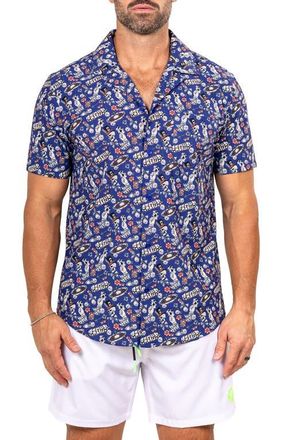 Maceoo Marthy Black Camp Shirt in Blue/Black at Nordstrom, Size 2