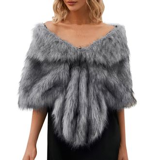 Generic Faux Fur Shawl Winter Wedding Wraps Women Bridal Stole Bridesmaids Shrug Wraps Bridal Stole 1920s Flapper Cape Fancy Dress Gatsby Custum for Winter Pa