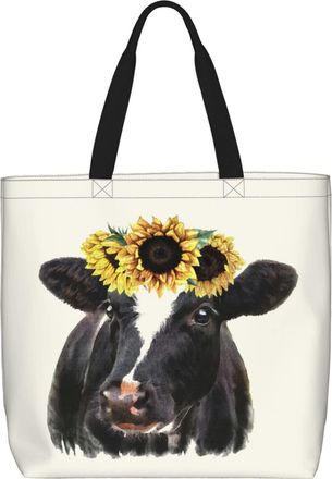Generic Women Handbag Sunflower Cow Print Ladies Shopping Shoulder Bag Waterproof Girls Shopping Bags, For Gym, Christmas, Swim, Work, School