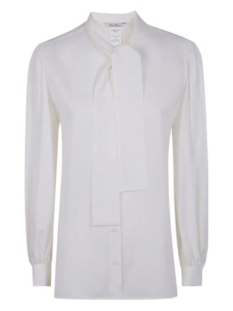 Max Mara Blouse met pofmouwen en gestrikte hals - Wit