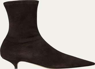 The Row Liisa Suede Kitten-Heel Booties