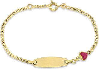 Amour Pink Enamel Heart Charm ID Bracelet in 14k Yellow Gold - 5+0.5 in