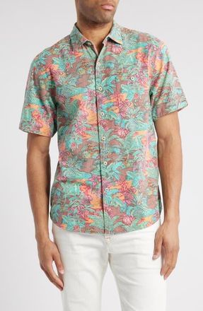 Tommy Bahama Nova Wave Retro Vibes Floral Short Sleeve Cotton Button-Up Shirt in Dark Terra Cotta at Nordstrom, Size Xlt