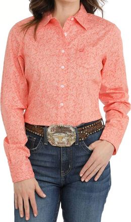 Cinch Womens Stretch Button Down Paisley Shirt In Coral