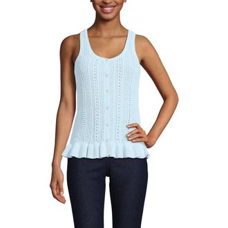 Lands End Cotton Boucle Ruffle Hem Sleeveless Sweater in Soft Ice Blue at Nordstrom, Size X-Large