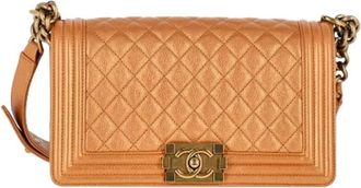 Chanel Pre-owned Quilted Medium Boy Flap Bag - Dames - Vintage Schoudertas - Oranje - ONE Size - Leer - Vintage