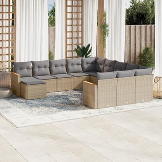 vidaXL Juego De Sof&aacute;s Jard&iacute;n Con Cojines Beige Mezcla 12 Pzas Rat&aacute;n Pe Vidaxl