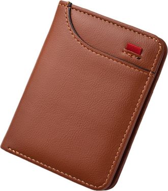Generic New Ultra-thin Mini Soft PU Leather Credit Card Wallet Holder for Men - Short Vertical Design(Brown b)