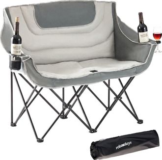 Relaxdays Silla Plegable Doble Relaxdays, Bolsa De Transporte, Portavasos, 272 Kg, Para Camping, Poli&eacute;ster Y Acero, Gris